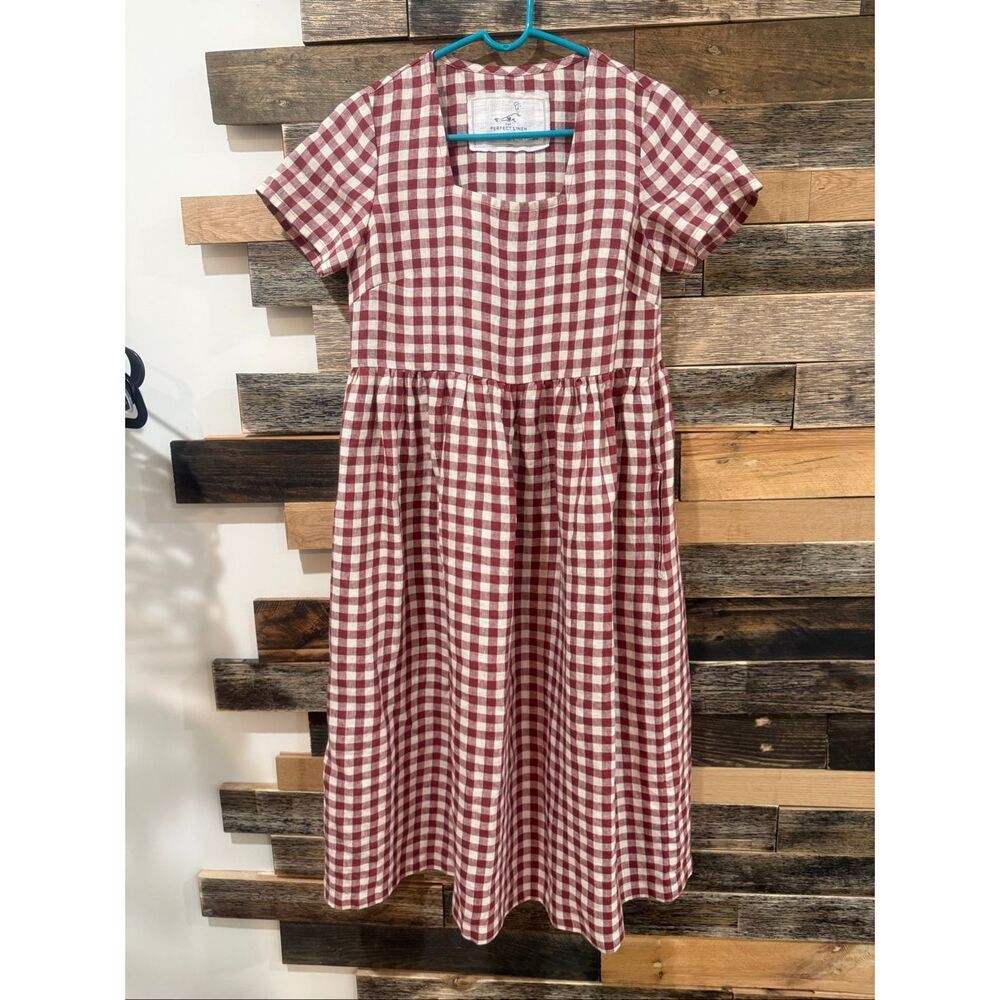 NotPerfectLinen new Odessa dress Marsala gingham size S